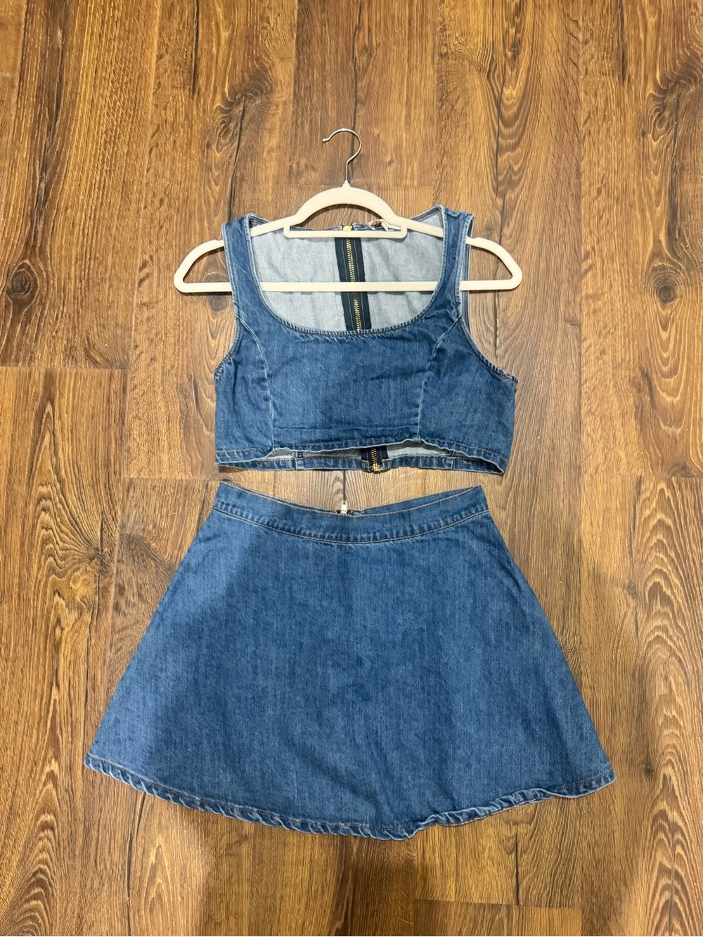 Blue Denim A-Line Skirt Set- Women's Casual Skirt